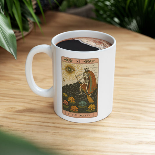 The Audacity Tarot Mug – Mystic Skeleton Coffee Cup for Witches & Rebels